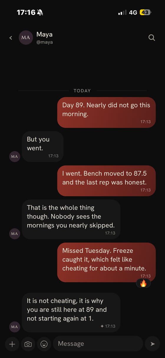 A conversation with a friend about a streak that nearly broke